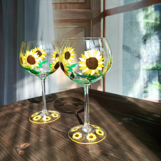Hand-painted Sunflower Wine Glass