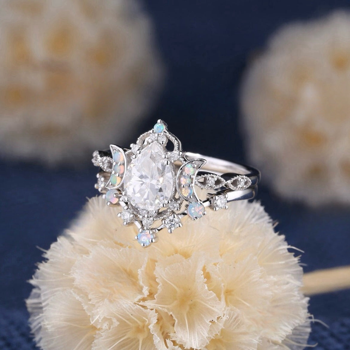 Zircon Water Drop Moonstone Ring