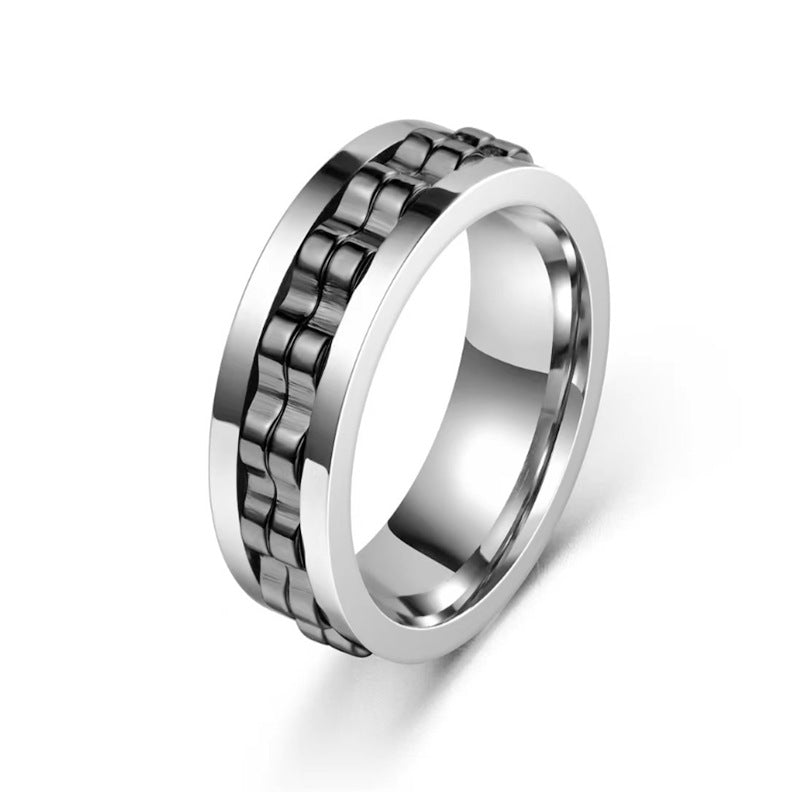 Titanium Steel Anxiety Spinner Square Texture Ring