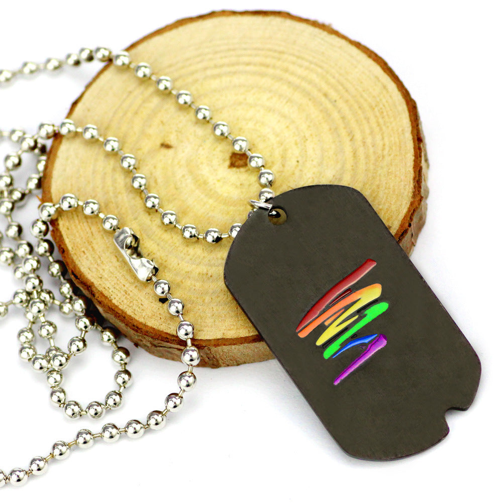 Stainless Steel Rainbow Dog Tag Necklace