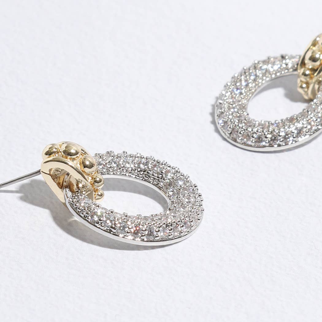 "Door Knocker Inspired" - CZ Two-Toned Post Earrings