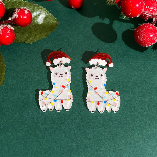 "Christmas Alpaca" - Dangle Earrings