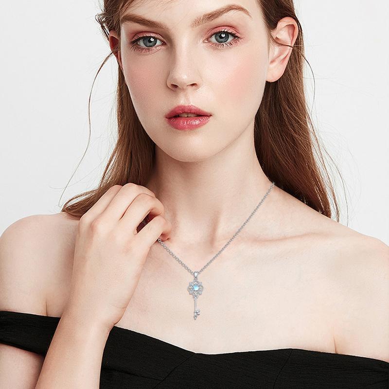 "Key of Happiness" -  Moonstone Key Pendant Necklace