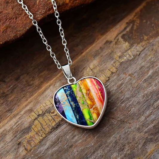 Natural Heart-shaped Chakra Stone Pendant Necklace