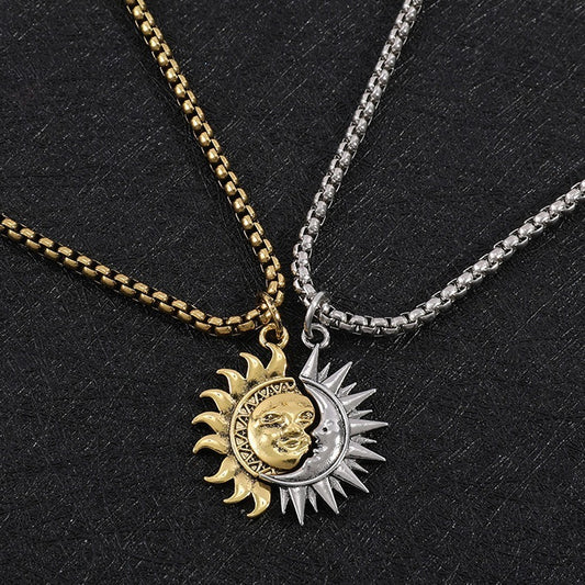 "Sun And Moon" -  Asymmetric Titanium Steel Necklace and Earrings for Couples