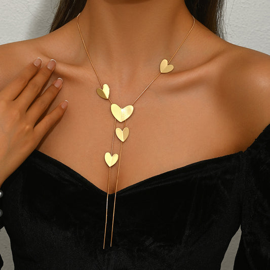 Geometric Heart-shaped Multi-layer Pendant Clavicle Chain Necklace