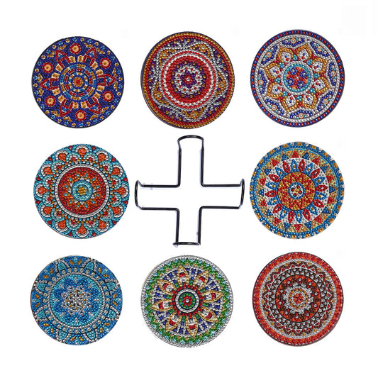 DIY Mandala Diamond Painting Coasters with Stand - 8 PCS