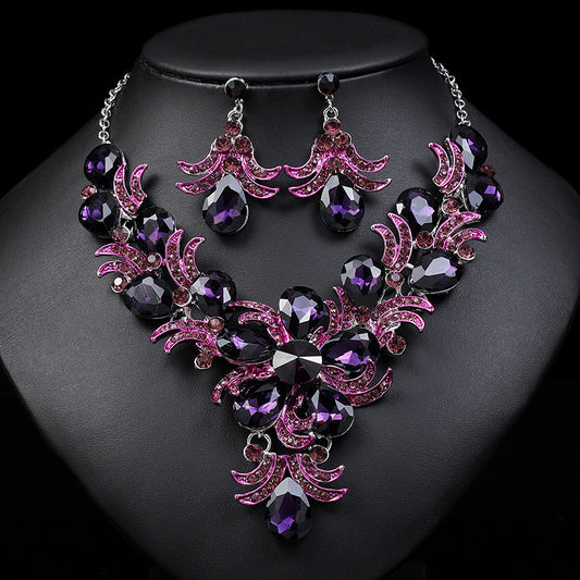 Alloy Diamond Drop Necklace and Earring Set
