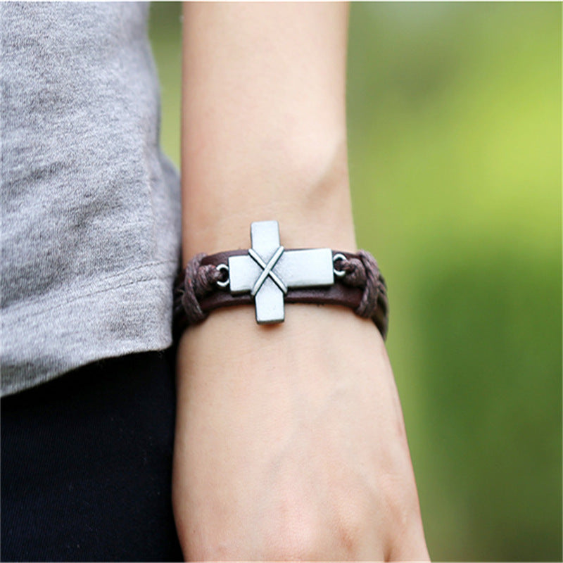 Leather Cross Bracelet
