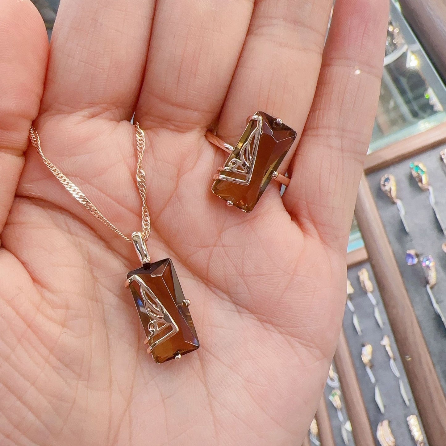 Sudan Stone Ring and Necklace Set