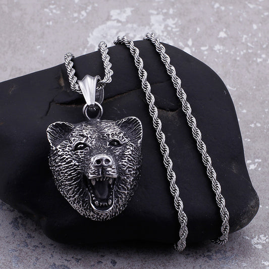 Titanium Steel Bear/Wolf Pendant Necklace