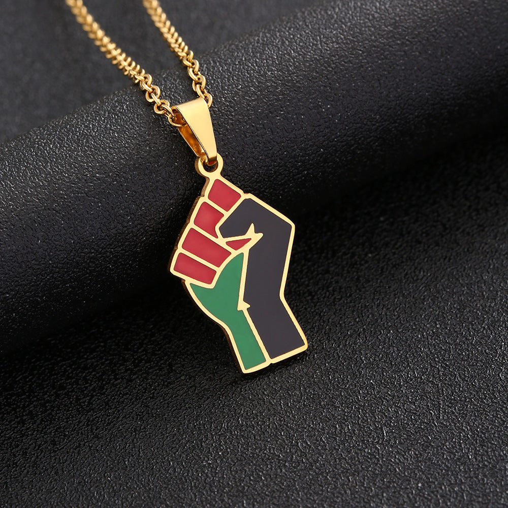 Multicolored Fist Titanium Steel Necklace