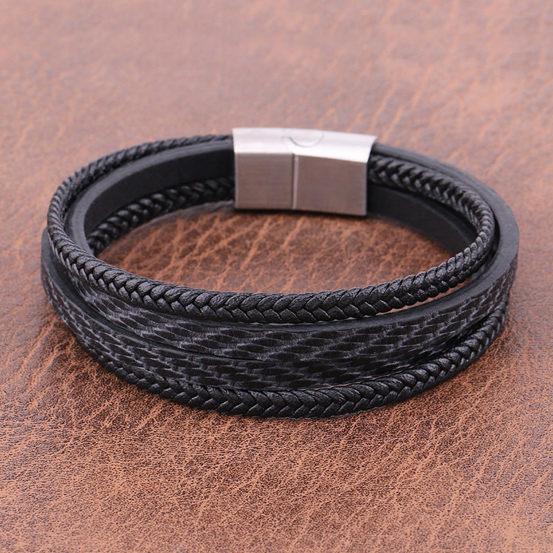 Vintage Titanium Steel Twill Leather Bracelet