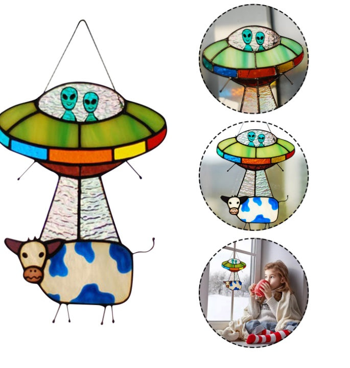 "Abducted Cow" - Suncatcher for Home and Garden