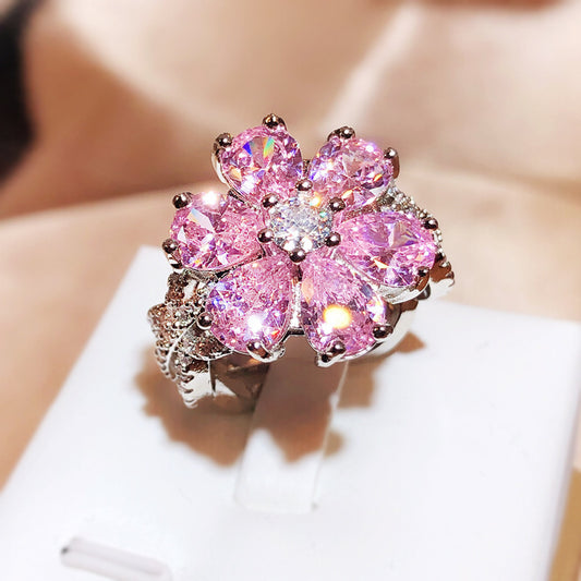 "Cherry Blossom" - Flower-shaped Zircon Diamond Ring