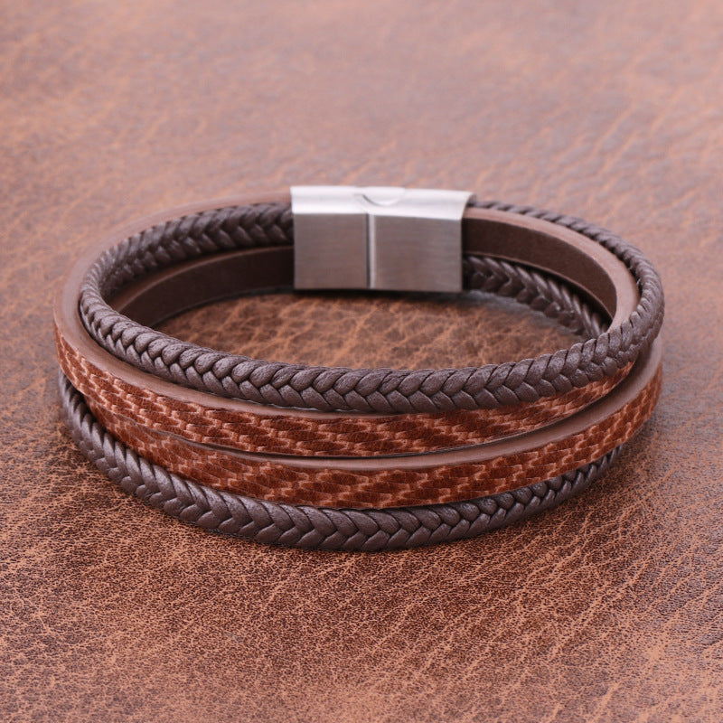 Vintage Titanium Steel Twill Leather Bracelet