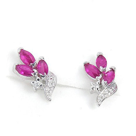 "Natural Ruby Flower" - Silver Jewelry Set