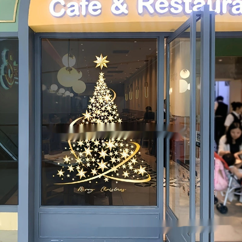 Golden Christmas Tree Sticker for Glass Door and Window Display