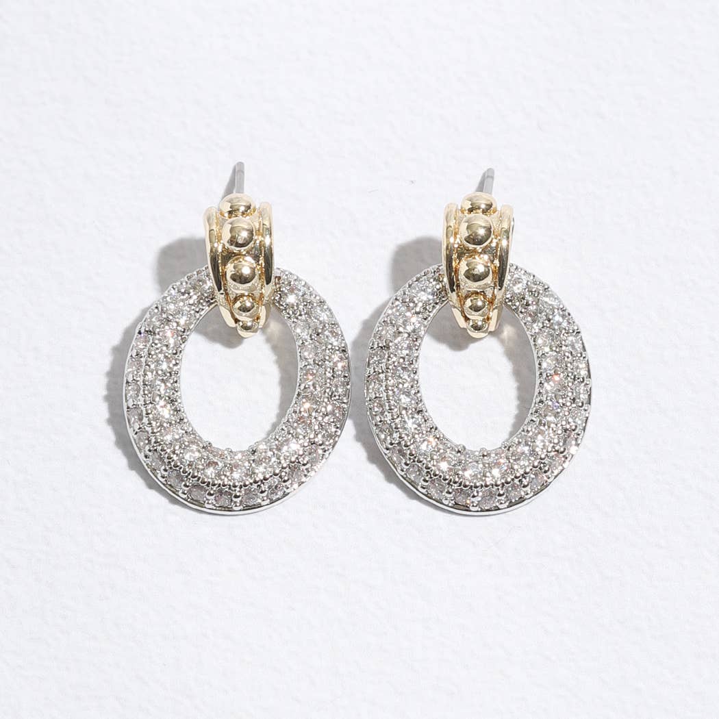 "Door Knocker Inspired" - CZ Two-Toned Post Earrings