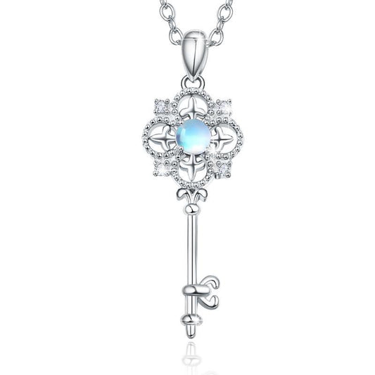 "Key of Happiness" -  Moonstone Key Pendant Necklace
