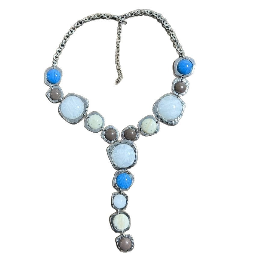 Vintage Dyed Resin Style Y-shaped Statement Necklace