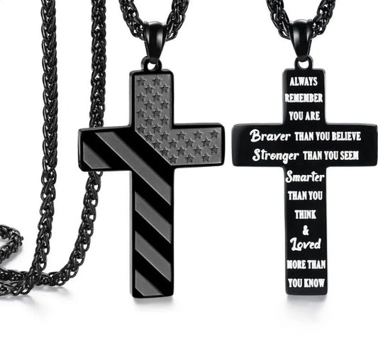 Stainless Steel Cross Necklace With Bible Verse
