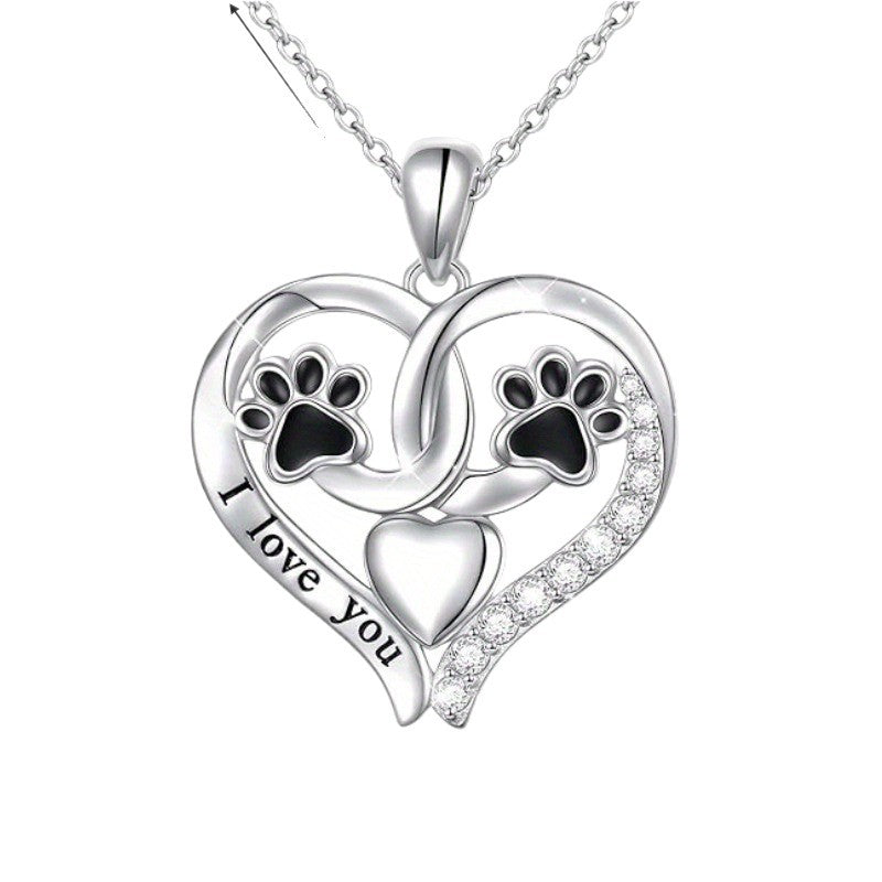 "I Love You" -  Cartoon Paw Print Pendant Necklace