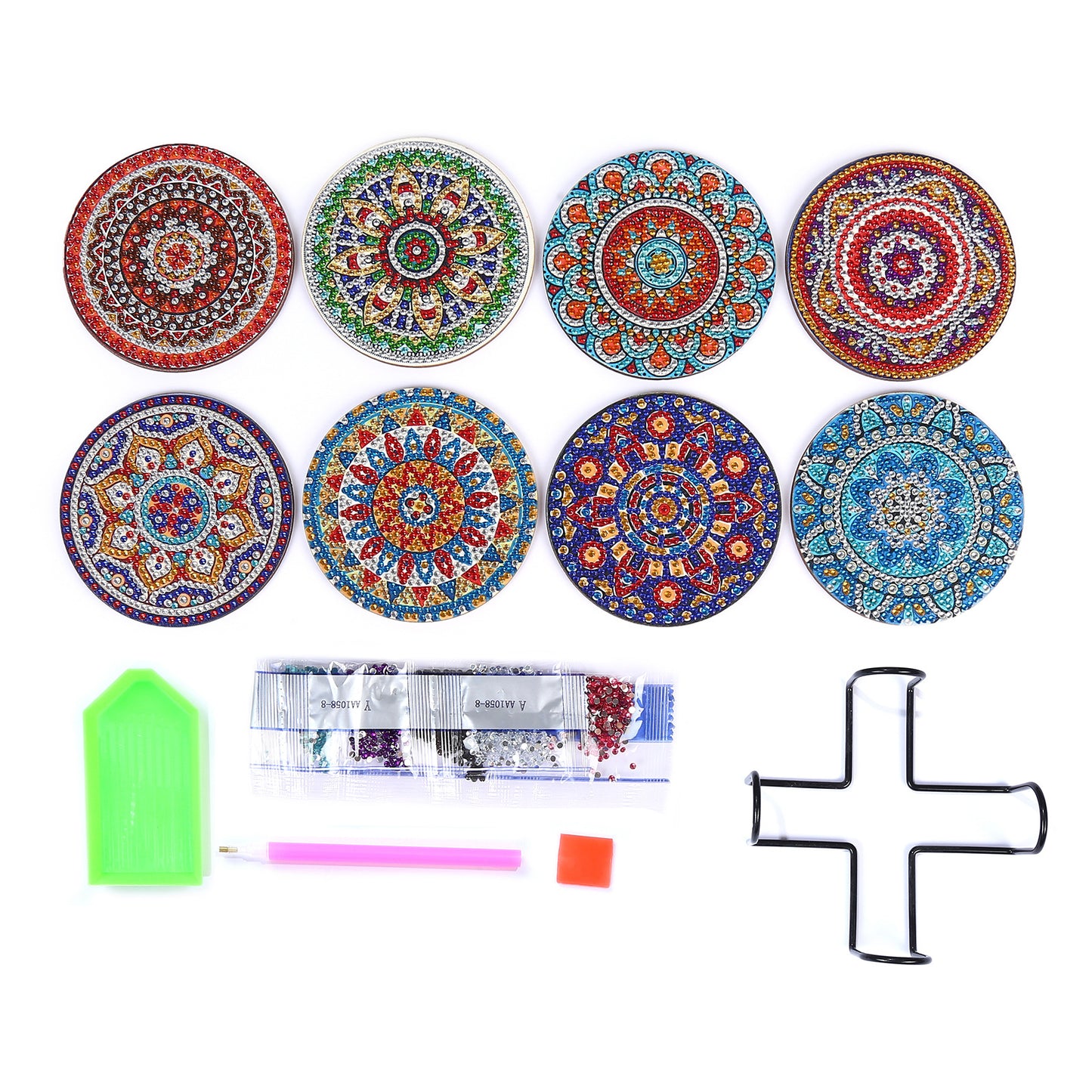 DIY Mandala Diamond Painting Coasters with Stand - 8 PCS