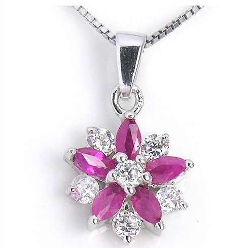 "Natural Ruby Flower" - Silver Jewelry Set