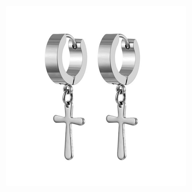 Small Cross Hoop Earrings for Men