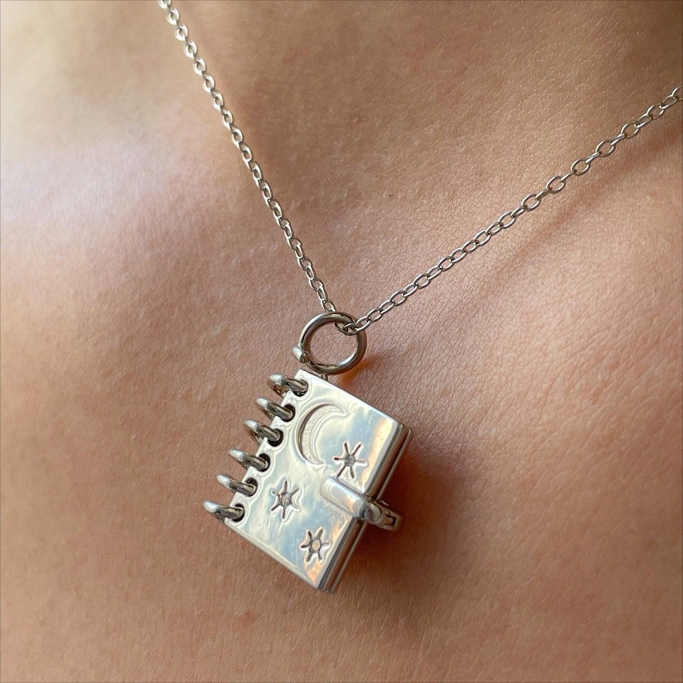 "Love, Stars & Moon" - Openable Book-shaped Necklace