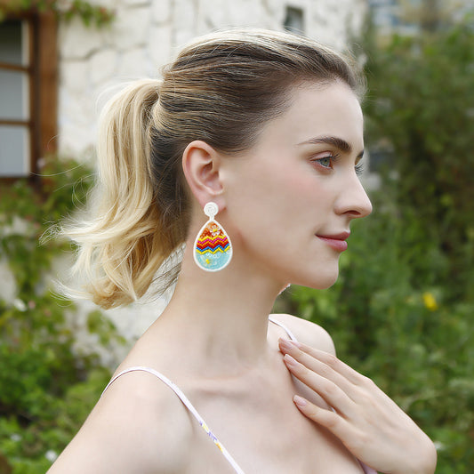 Handwoven Multicolored Easter Egg Earrings