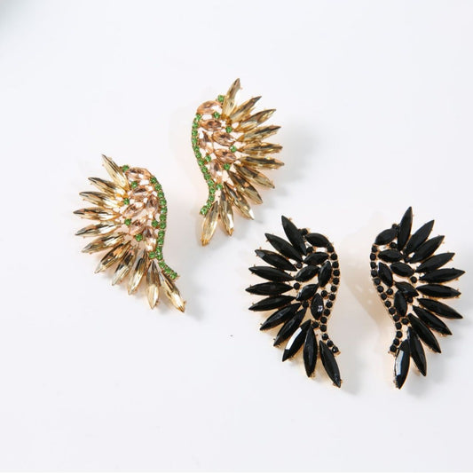 Exaggerated Micro-inlaid Crystal Wing Earrings