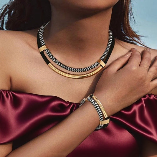 Double-layer Braided Rope Necklace And Bracelet Set