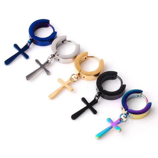 Small Cross Hoop Earrings for Men