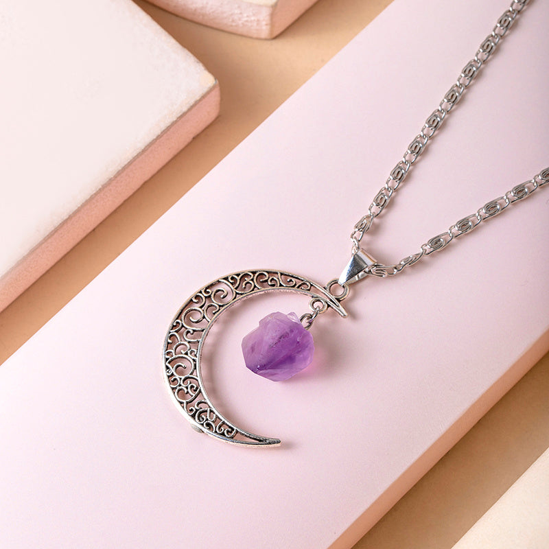 "Vintage Moon" - Natural Amethyst Stone Necklace