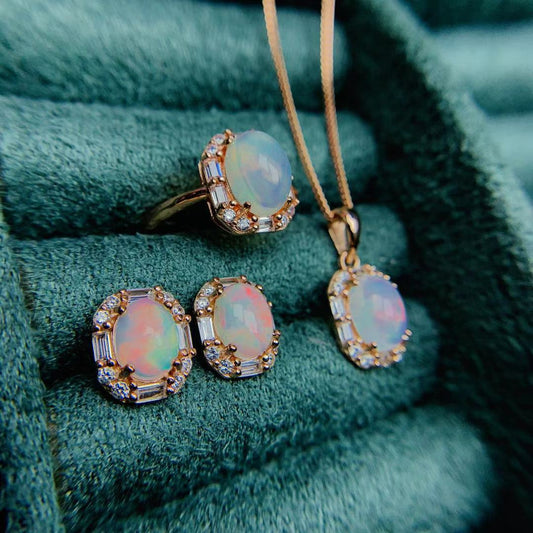 "Inlaid Natural Opal" - Jewelry Set
