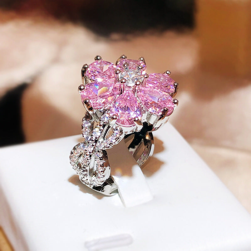 "Cherry Blossom" - Flower-shaped Zircon Diamond Ring