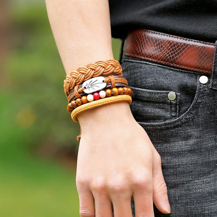 Multi-piece Leaf Leather Bracelet