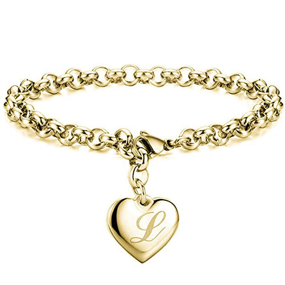 "Charmed Hearts" -  Titanium Steel Letter Bracelet