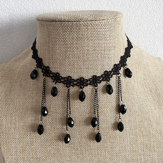 Black Beaded Alloy Collar Necklaces