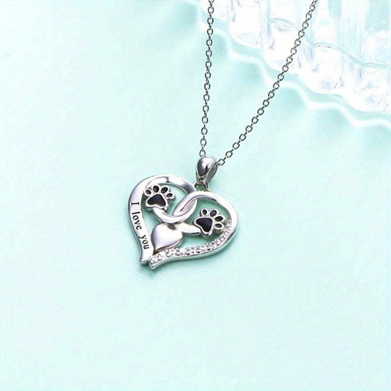 "I Love You" -  Cartoon Paw Print Pendant Necklace
