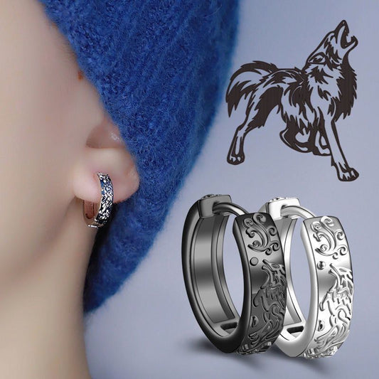 Vintage Sterling Silver Proud Wolf Hoops