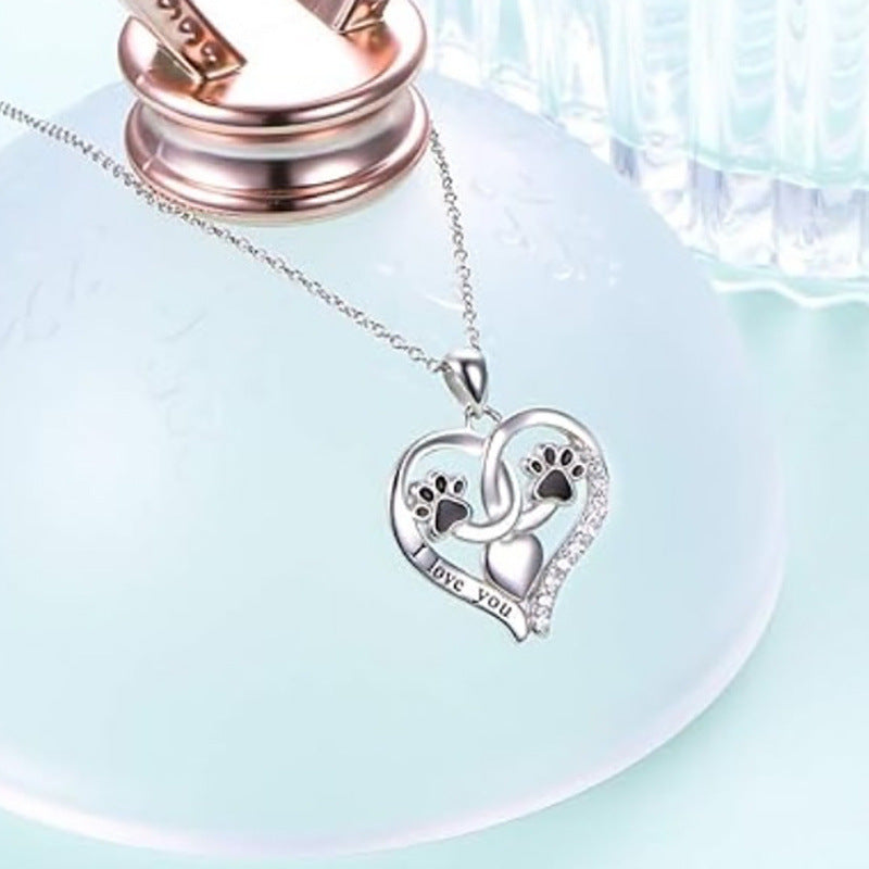 "I Love You" -  Cartoon Paw Print Pendant Necklace