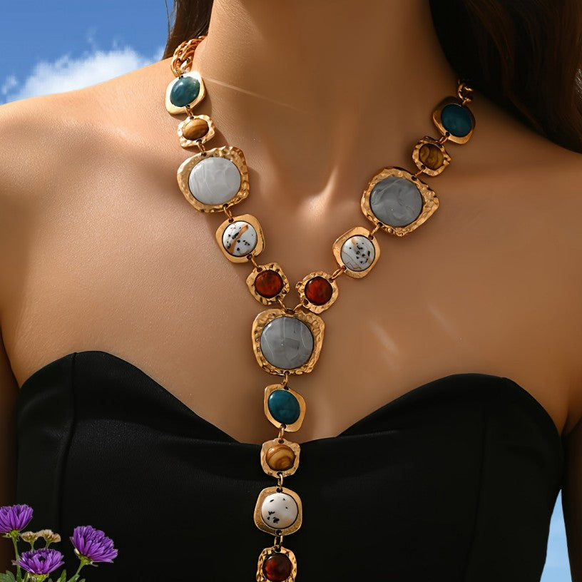 Vintage Dyed Resin Style Y-shaped Statement Necklace
