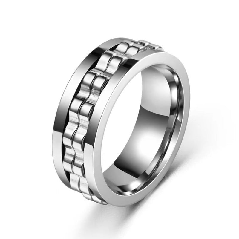 Titanium Steel Anxiety Spinner Square Texture Ring