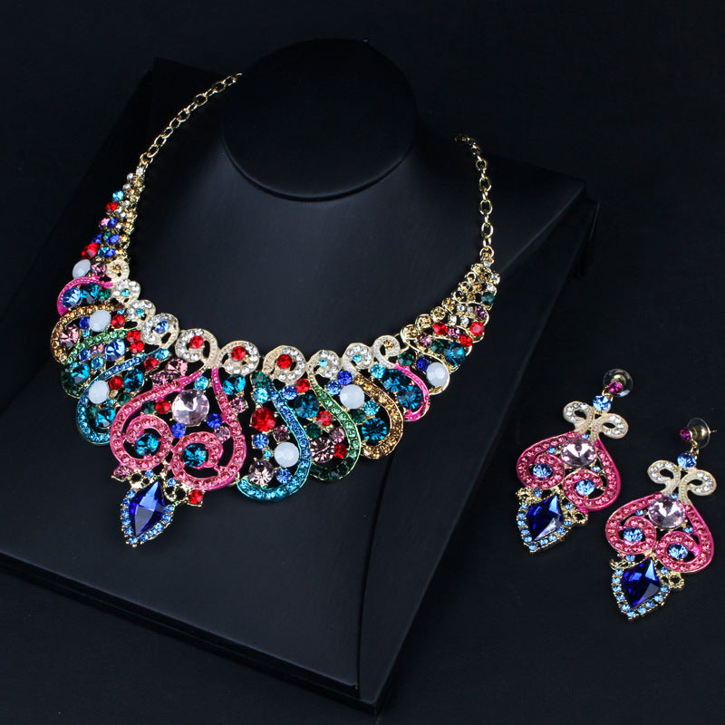 Multicolor Crystal Necklace Earring Set