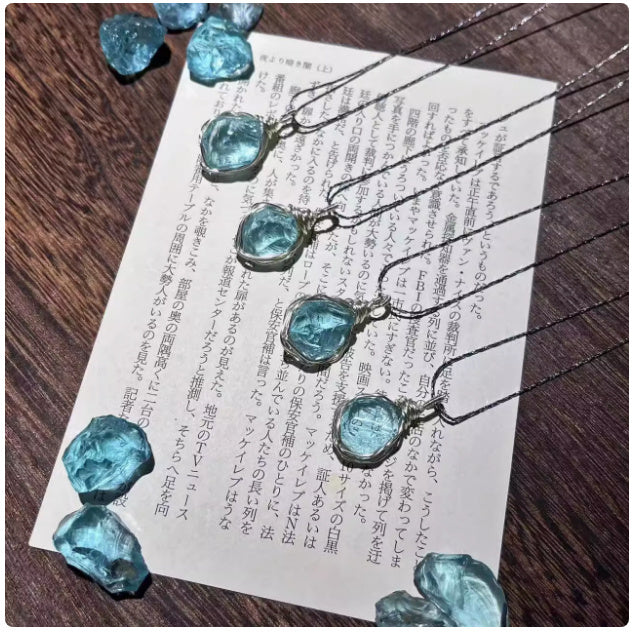 "Dear Turquoise" - Handmade Winding Glass Raw Stone Crystal Necklace