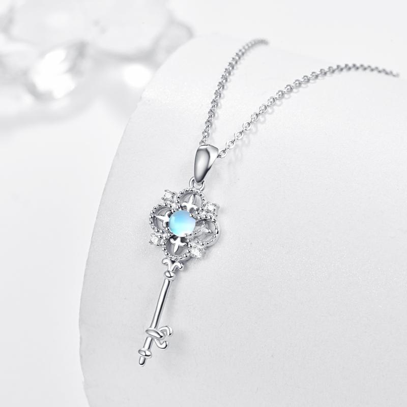 "Key of Happiness" -  Moonstone Key Pendant Necklace