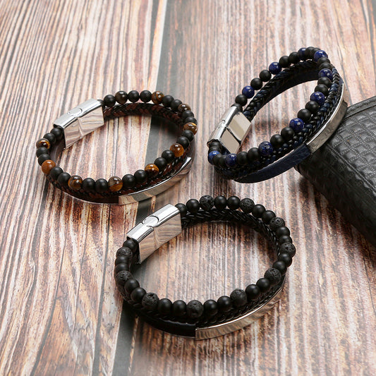 Beaded Magnetic Stainless Steel Buckle Bracelet